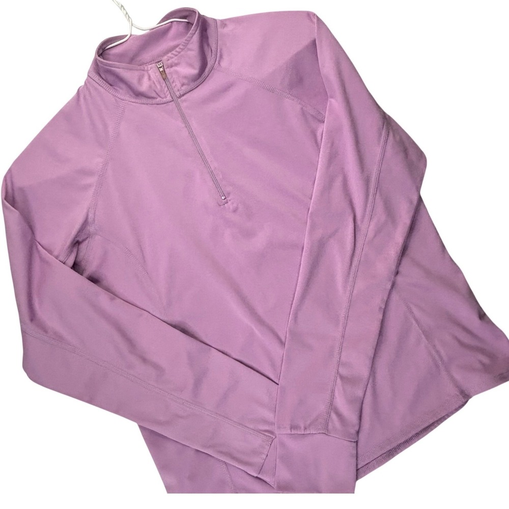 LL Bean Pullover Top Women L Purple Polyester Solid 1/4 Zip Thumbhole Activewear
